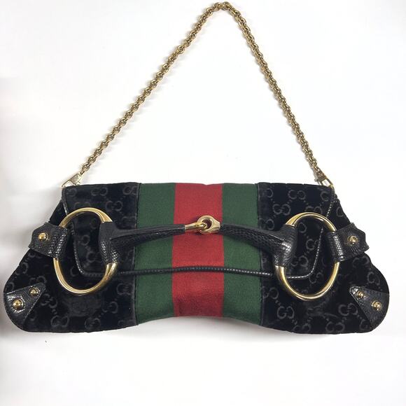 Vintage Gucci Black Velvet Lizard Horsebit Chain Big size - Picture 10 of 10